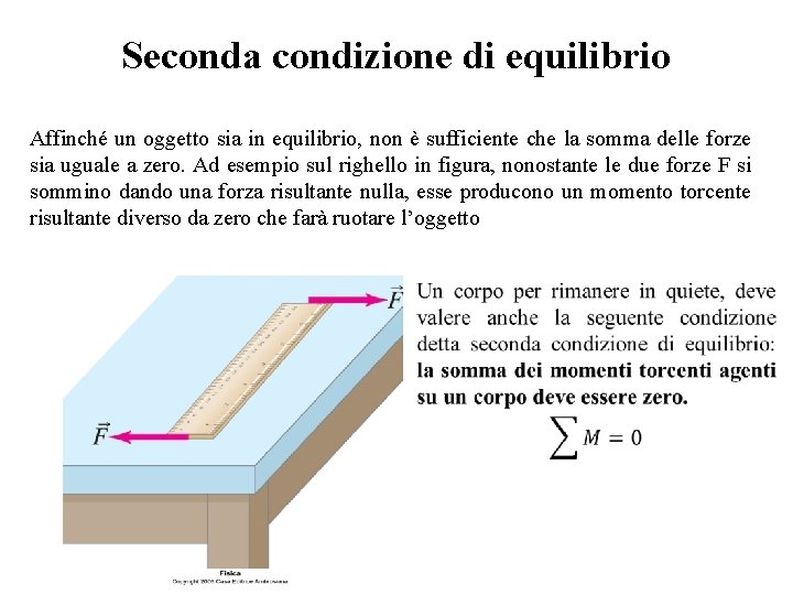 Seconda condizione di equilibrio Affinché un oggetto sia in equilibrio, non è sufficiente che