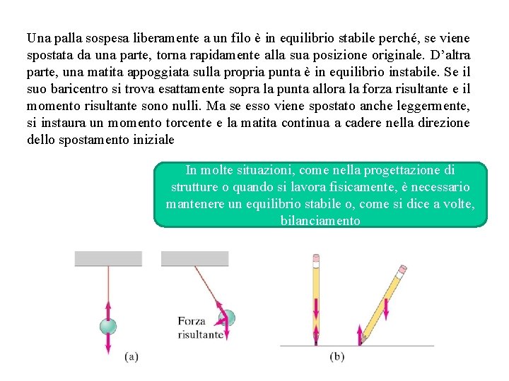 Una palla sospesa liberamente a un filo è in equilibrio stabile perché, se viene