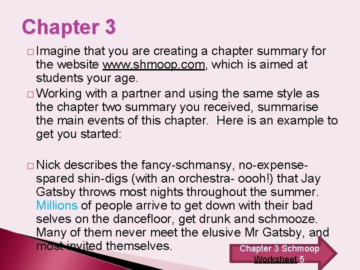 Chapter 3 � Imagine that you are creating a chapter summary for the website