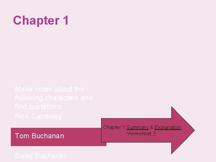 Chapter 1 Make notes about the following characters and find quotations: Nick Carraway Tom