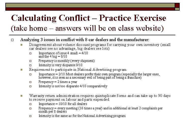 Calculating Conflict – Practice Exercise (take home – answers will be on class website)