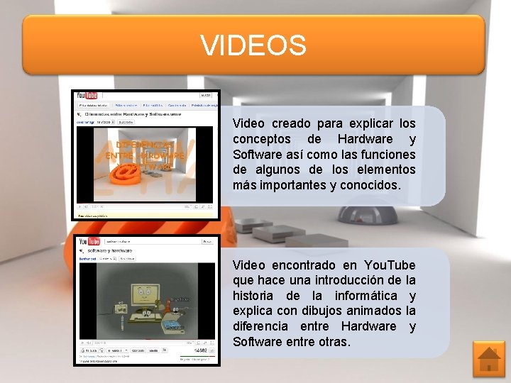 VIDEOS Video creado para explicar los conceptos de Hardware y Software así como las