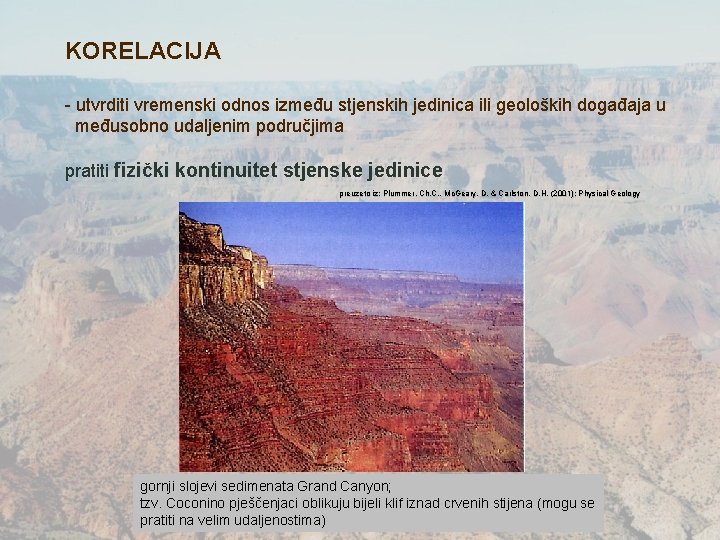 KORELACIJA - utvrditi vremenski odnos između stjenskih jedinica ili geoloških događaja u međusobno udaljenim KORELACIJA - utvrditi vremenski odnos između stjenskih jedinica ili geoloških događaja u međusobno udaljenim