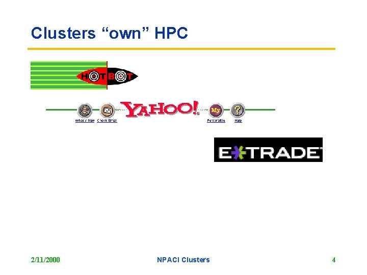 Clusters “own” HPC 2/11/2000 NPACI Clusters 4 