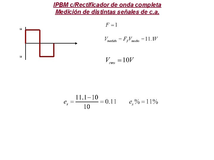 IPBM c/Rectificador de onda completa Medición de distintas señales de c. a. 10 10