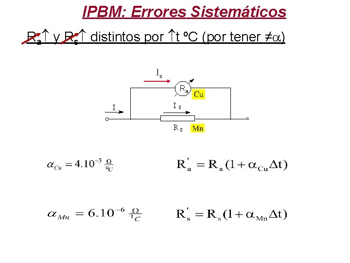 IPBM: Errores Sistemáticos Ra y Rs distintos por t ºC (por tener ≠ )