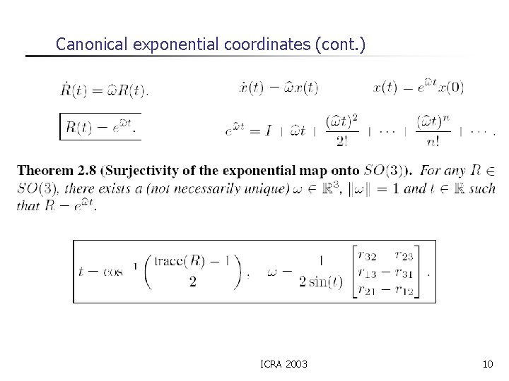 Canonical exponential coordinates (cont. ) ICRA 2003 10 