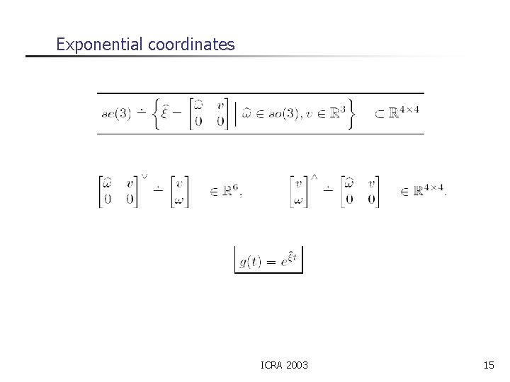 Exponential coordinates ICRA 2003 15 