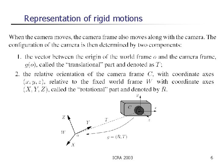 Representation of rigid motions ICRA 2003 6 