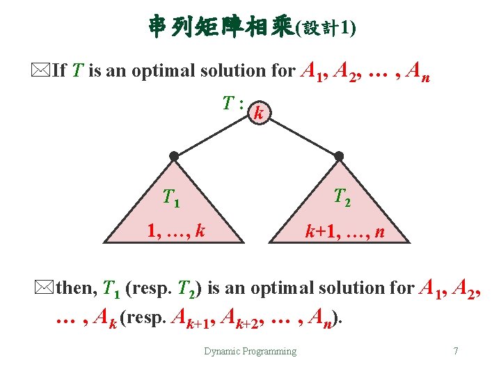 串列矩陣相乘(設計1) *If T is an optimal solution for A 1, A 2, … ,