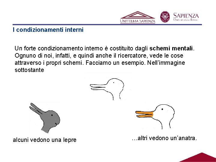 I condizionamenti interni Un forte condizionamento interno è costituito dagli schemi mentali. Ognuno di