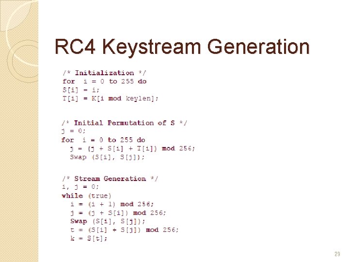 RC 4 Keystream Generation 29 
