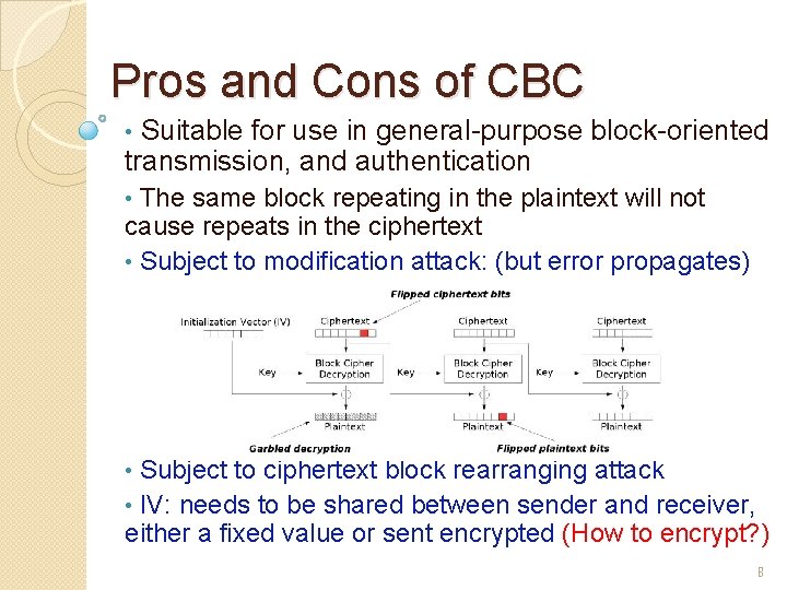 Pros and Cons of CBC Suitable for use in general-purpose block-oriented transmission, and authentication