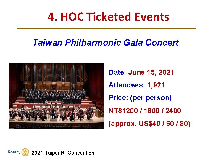 4. HOC Ticketed Events Taiwan Philharmonic Gala Concert Date: June 15, 2021 Attendees: 1,