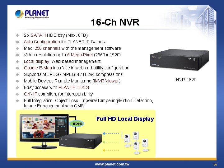 16 -Ch NVR u 2 x SATA II HDD bay (Max. 8 TB) u