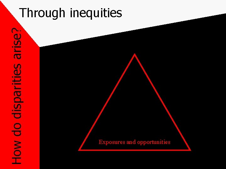 How do disparities arise? Through inequities Exposures and opportunities 