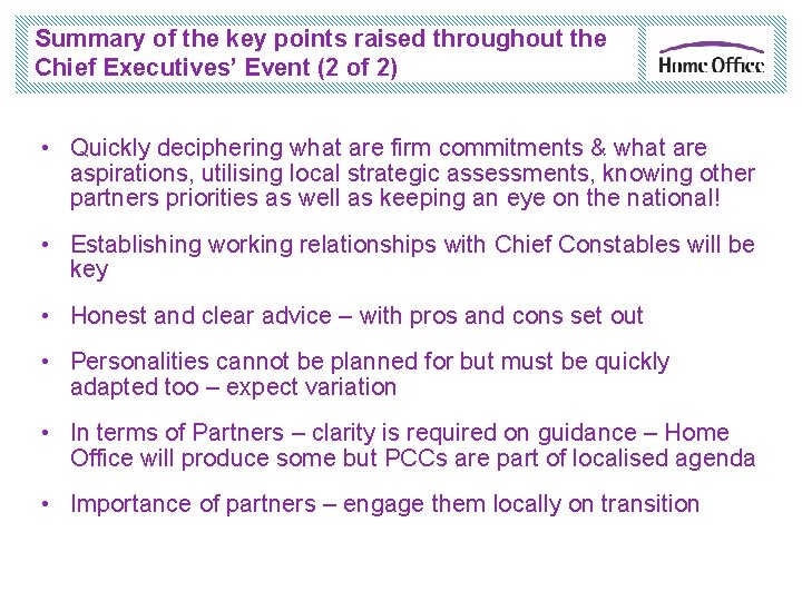 Summary of the key points raised throughout the Chief Executives’ Event (2 of 2)