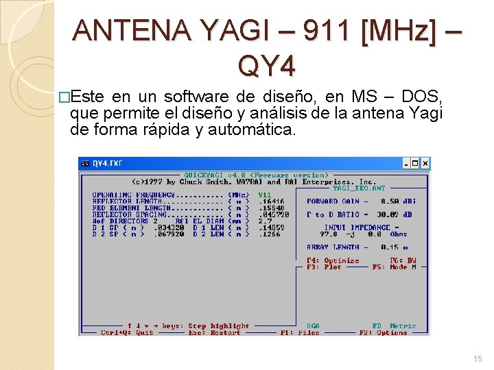 ANTENA YAGI – 911 [MHz] – QY 4 �Este en un software de diseño,