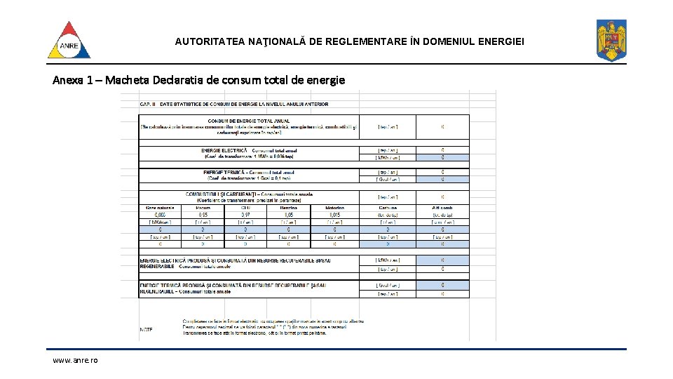 AUTORITATEA NAŢIONALĂ DE REGLEMENTARE ÎN DOMENIUL ENERGIEI Anexa 1 – Macheta Declaratia de consum