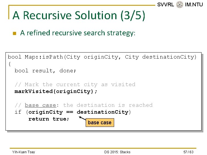 A Recursive Solution (3/5) n SVVRL @ IM. NTU A refined recursive search strategy: