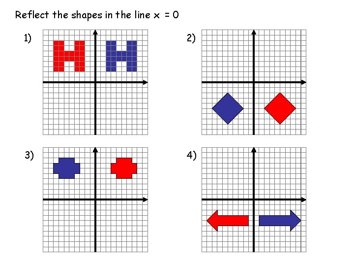 Reflect the shapes in the line x = 0 1) 2) 3) 4) 