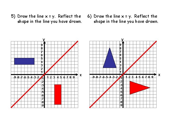 5) Draw the line x = y. Reflect the shape in the line you