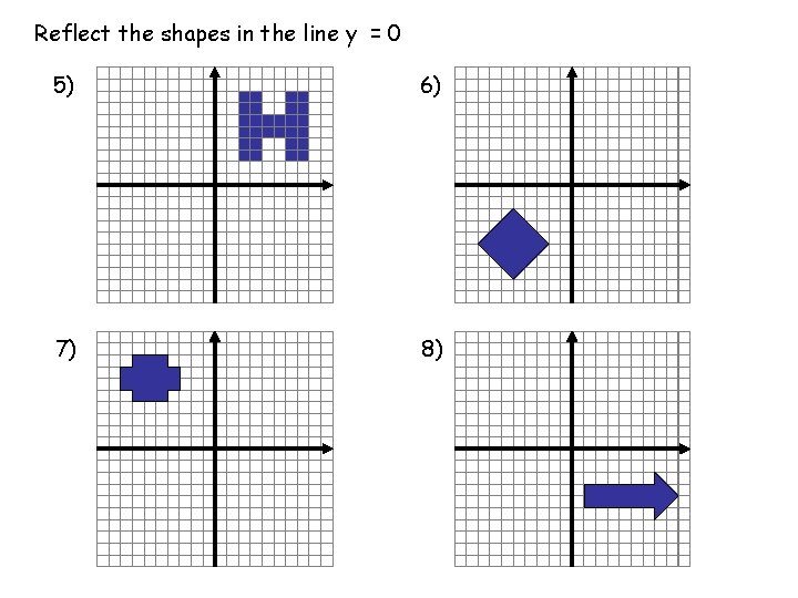 Reflect the shapes in the line y = 0 5) 6) 7) 8) 