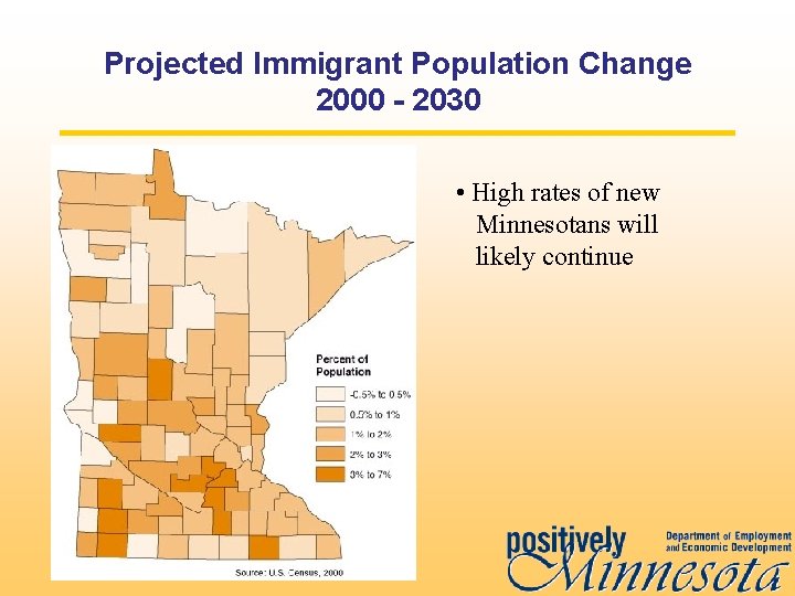 Projected Immigrant Population Change 2000 - 2030 • High rates of new Minnesotans will
