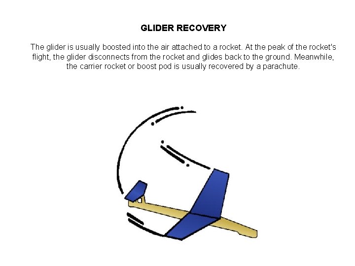 GLIDER RECOVERY The glider is usually boosted into the air attached to a rocket.