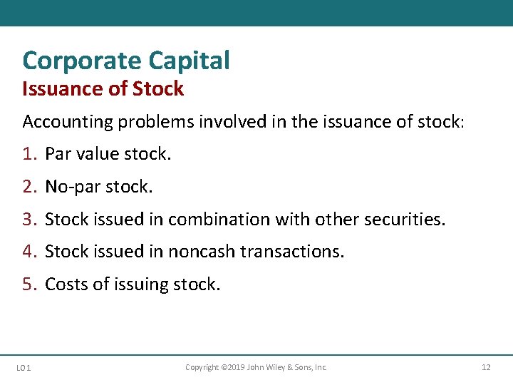 Corporate Capital Issuance of Stock Accounting problems involved in the issuance of stock: 1.