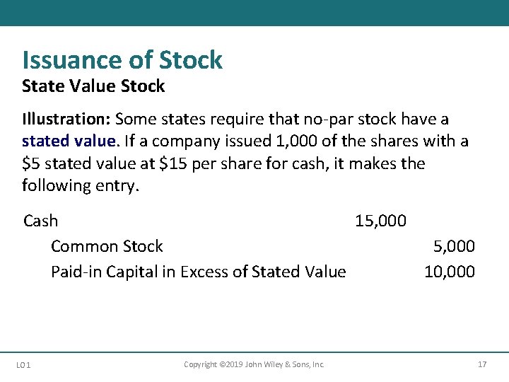 Issuance of Stock State Value Stock Illustration: Some states require that no-par stock have