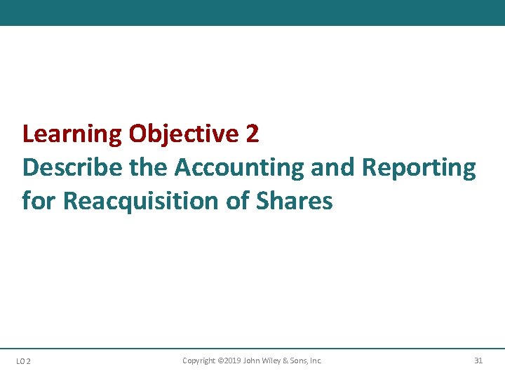Learning Objective 2 Describe the Accounting and Reporting for Reacquisition of Shares LO 2