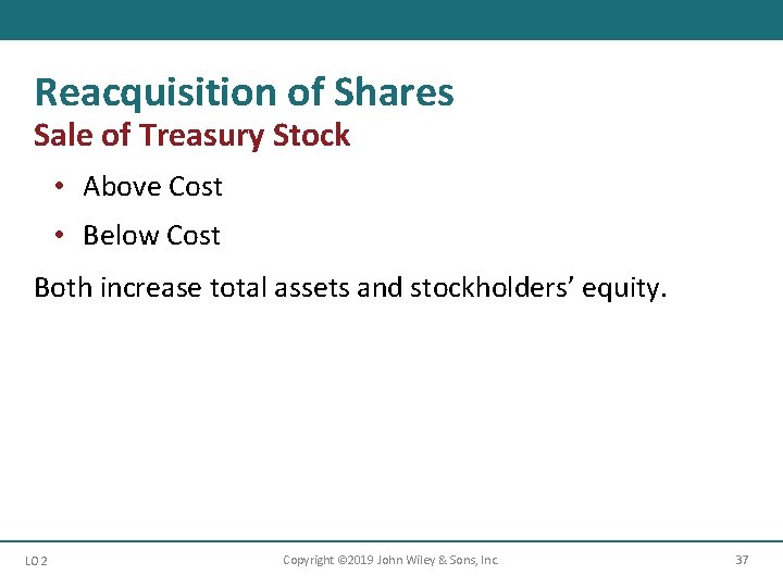 Reacquisition of Shares Sale of Treasury Stock • Above Cost • Below Cost Both