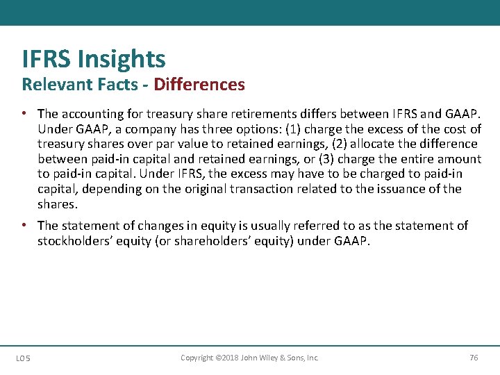 IFRS Insights Relevant Facts - Differences • The accounting for treasury share retirements differs