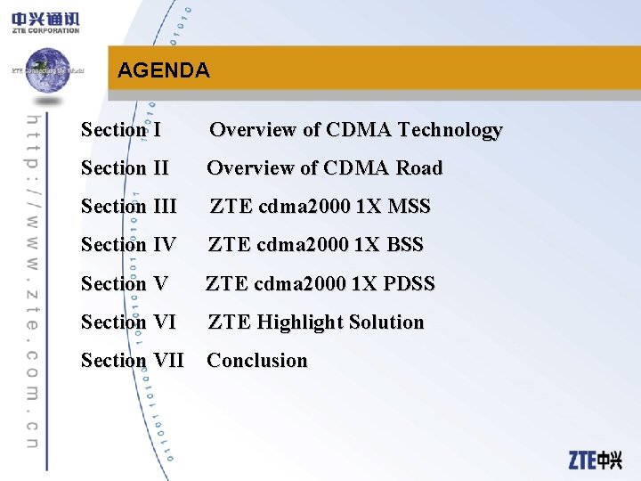 AGENDA Section I Overview of CDMA Technology Section II Overview of CDMA Road Section