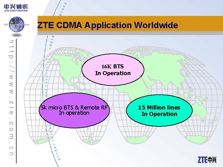 ZTE CDMA Application Worldwide 16 K BTS In Operation 5 k micro BTS &