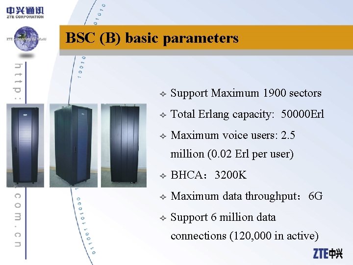 BSC (B) basic parameters ² Support Maximum 1900 sectors ² Total Erlang capacity: 50000