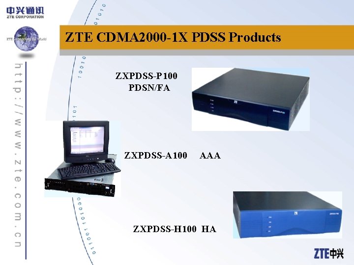 ZTE CDMA 2000 -1 X PDSS Products ZXPDSS-P 100 PDSN/FA ZXPDSS-A 100 AAA ZXPDSS-H