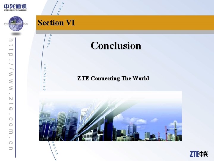 Section VI Conclusion ZTE Connecting The World 