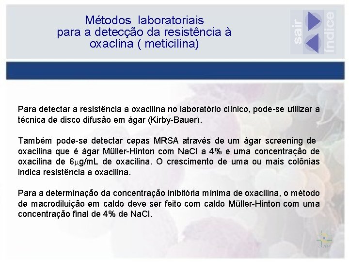 Métodos laboratoriais para a detecção da resistência à oxaclina ( meticilina) Para detectar a