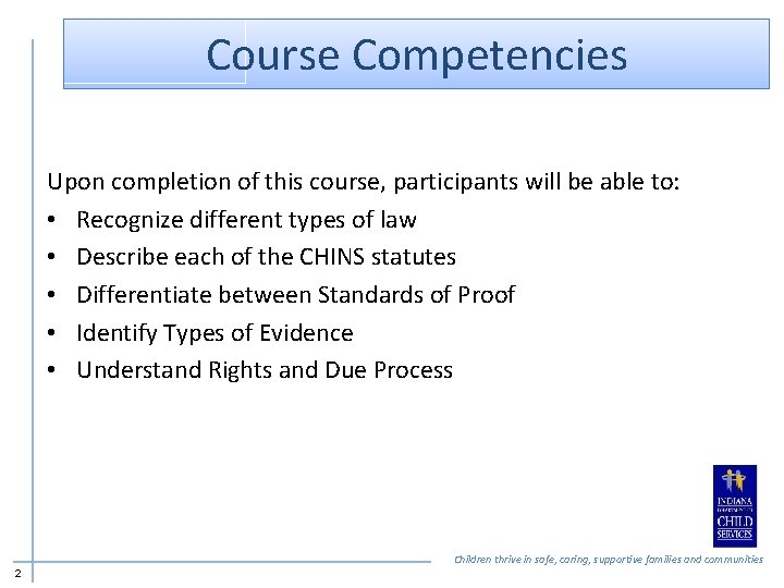 Course Competencies Upon completion of this course, participants will be able to: • Recognize