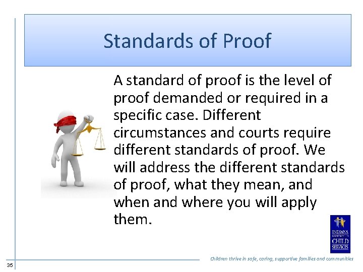 Standards of Proof A standard of proof is the level of proof demanded or