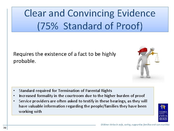 Clear and Convincing Evidence (75% Standard of Proof) Requires the existence of a fact