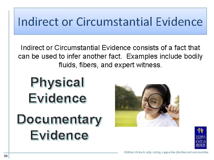 Indirect or Circumstantial Evidence consists of a fact that can be used to infer