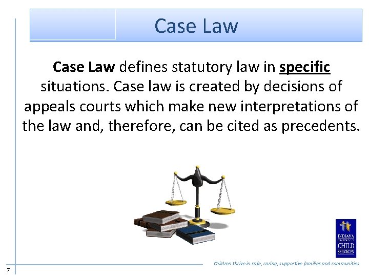 Case Law defines statutory law in specific situations. Case law is created by decisions