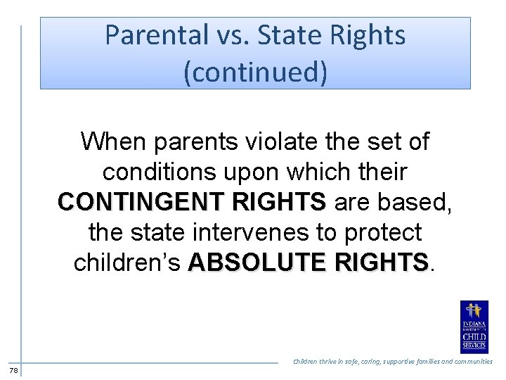 Parental vs. State Rights (continued) When parents violate the set of conditions upon which
