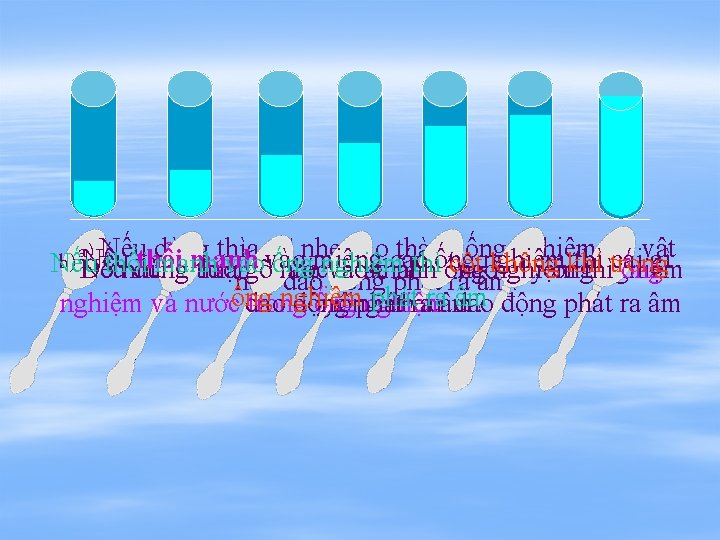 a)Nếu Nếuthổi dùng thìa vào gõ nhẹ vào các thành ống nghiệm thì vật