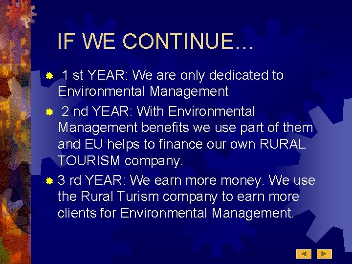 IF WE CONTINUE… 1 st YEAR: We are only dedicated to Environmental Management ® IF WE CONTINUE… 1 st YEAR: We are only dedicated to Environmental Management ®