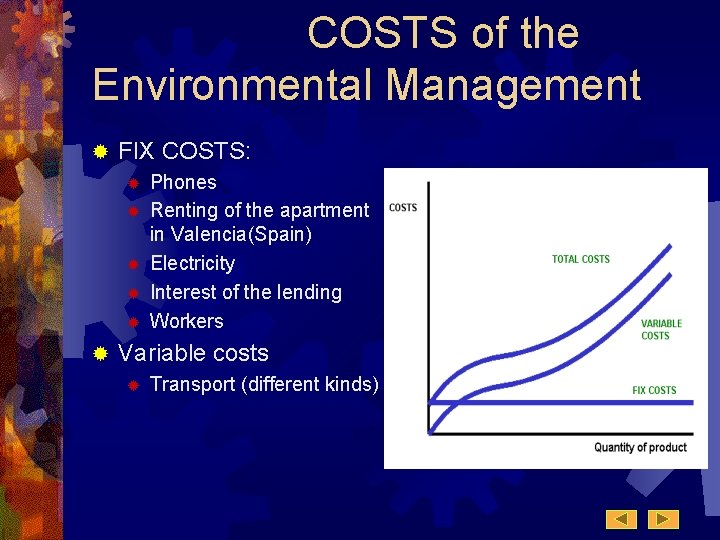 COSTS of the Environmental Management ® FIX COSTS: ® ® ® Phones Renting of COSTS of the Environmental Management ® FIX COSTS: ® ® ® Phones Renting of