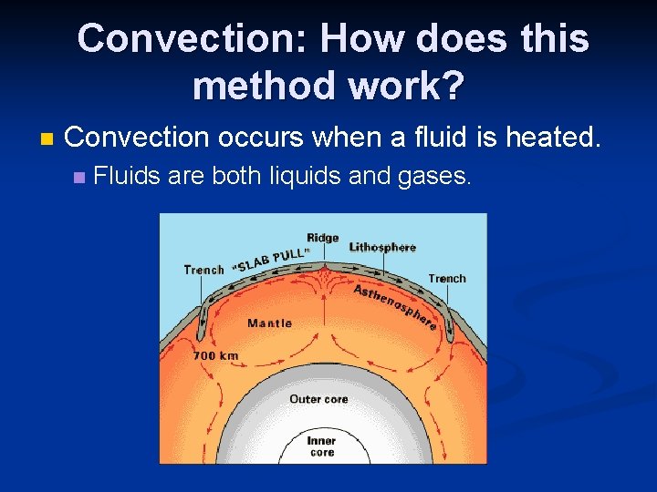 Convection: How does this method work? n Convection occurs when a fluid is heated.